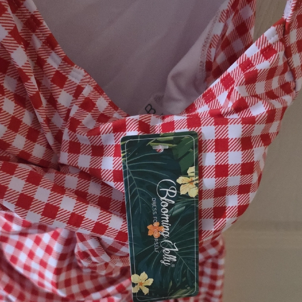 Red Gingham Women's One Piece Swimsuit - Picture 6 of 8